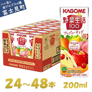 【ふるさと納税】カゴメ 野菜生活100 アップルサラダ 200ml×24本～48本 ジュース 野菜 果実ミックスジュース 果汁飲料 紙パック 砂糖不使用 1食分の野菜 カルシウム ビタミンA ビタミンC にんじん汁 飲料類 ドリンク 野菜ドリンク 備蓄 長期保存 防災 飲みもの