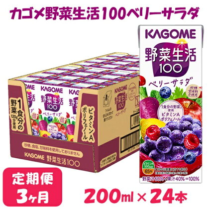 【3ヶ月連続お届け】カゴメ 野菜生活ベリーサラダ（24本入）　【定期便・果汁飲料・ジュース・フルーツ・ビタミンA・ポリフェノール】