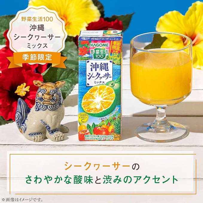 【ふるさと納税】カゴメ 野菜生活100 沖縄シークヮーサーミックス 195ml×48本 紙パック 期間限定 季節限定 砂糖不使用 甘味料不使用 1日分のビタミンC 健康志向 ジュース 野菜 果実ミックスジュース 果汁飲料 飲料類 ドリンク 野菜ドリンク [お届け:2024年4月下旬〜6月下旬]