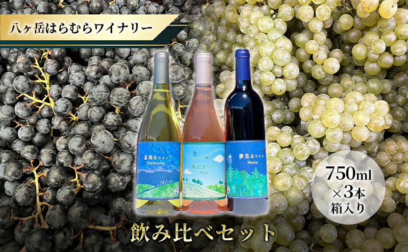 【ふるさと納税】八ヶ岳はらむらワイナリー 飲み比べ 3本セット 箱入り　【 赤ワイン お酒 白ワイン ロゼワイン シャルドネ 辛口 ミディアムボディ スパイシー 程よいタンニン 】