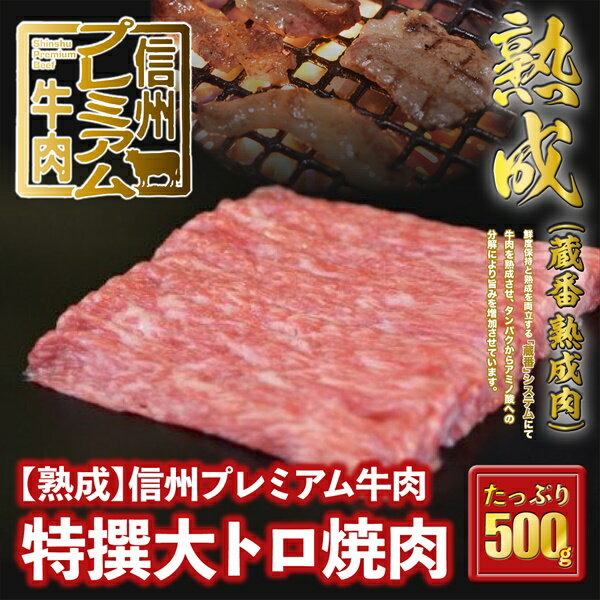 【ふるさと納税】 信州プレミアム牛肉 【熟鮮】 特撰大トロ 焼き肉用 500g 牛肉 大トロ肉 みすじ ミス..