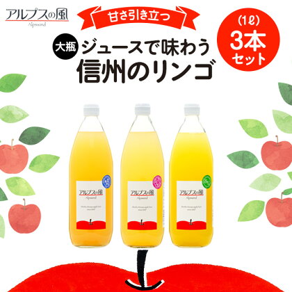 ジュースで味わう信州のリンゴ 甘さ引き立つ 大瓶3本　【 長野県 箕輪町 】