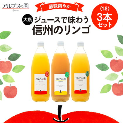 ジュースで味わう信州のリンゴ 爽やか酸味の 大瓶3本　【 長野県 箕輪町 】