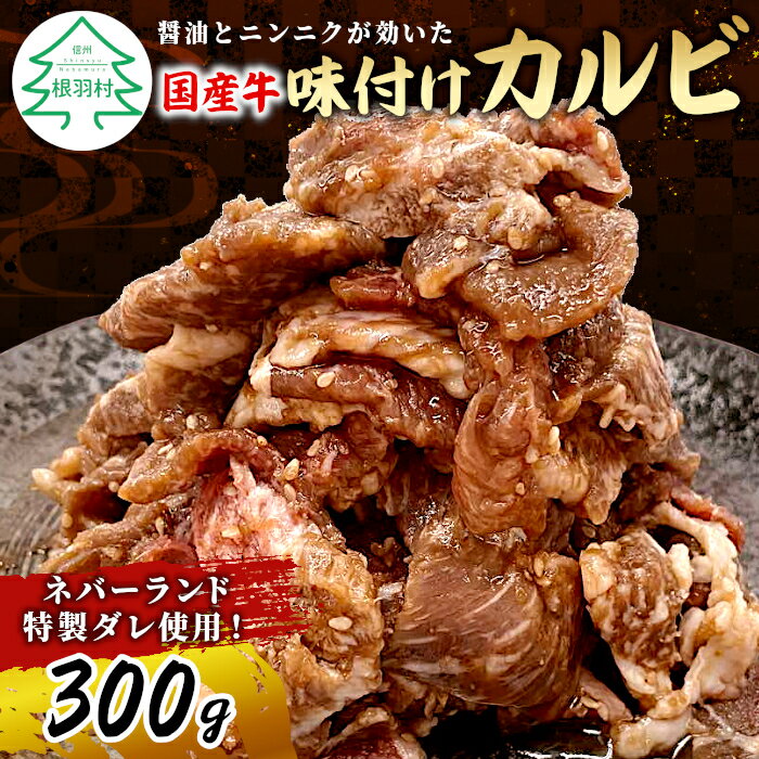 【ふるさと納税】★1月発送★国産牛味付けカルビ お試し300g (約300g×1パック) ニンニクと醤油が効いた特製ダレを使用！ 牛カルビ 焼くだけ 味付き肉 味付け肉 国産牛 焼くだけ 簡単調理 カルビ 焼肉 モモ ウデ 切り落とし バラ 5000円 5,000円 五千円･･･