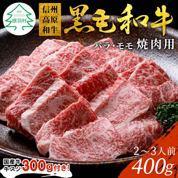 国産牛牛スジ付き★信州高原和牛 焼肉 400g バーベキュー 牛肉 バラ肉 モモ 厳選 盛り合わせ 国産黒毛和牛 牛肉 和牛 焼き肉 10000円 10,000円 一万円 1万円