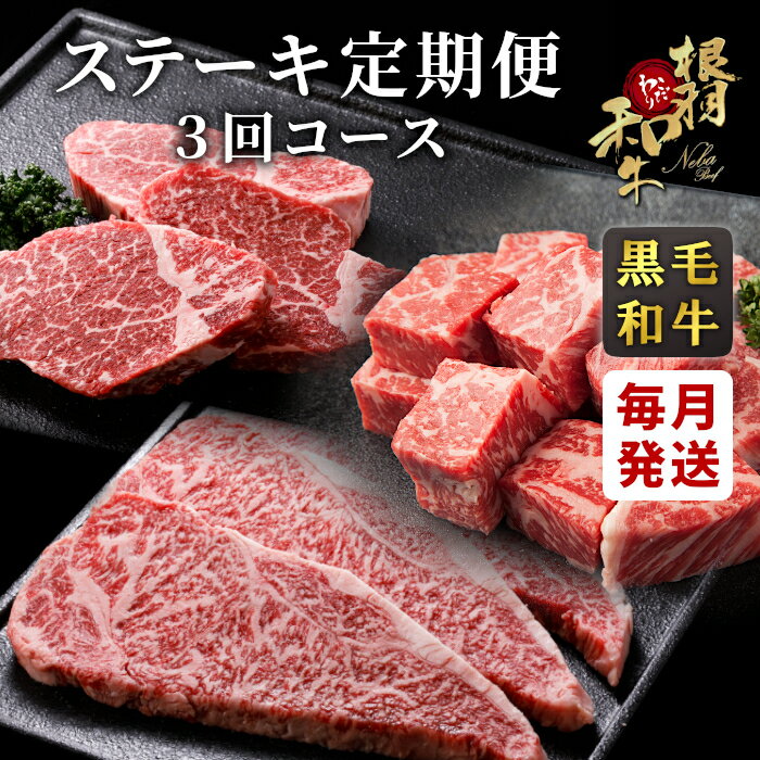 Rakuten - 【ふるさと納税】全3回★黒毛和牛 ステーキ定期便 ヒレステーキ ロースステーキ サーロインステーキ サイコロステーキ 希少部位 和牛 牛肉 肉 牛 焼き肉 ステーキ バーベキュー 定期便 限定 50000円 5万円 肉定期 長野県 根羽村