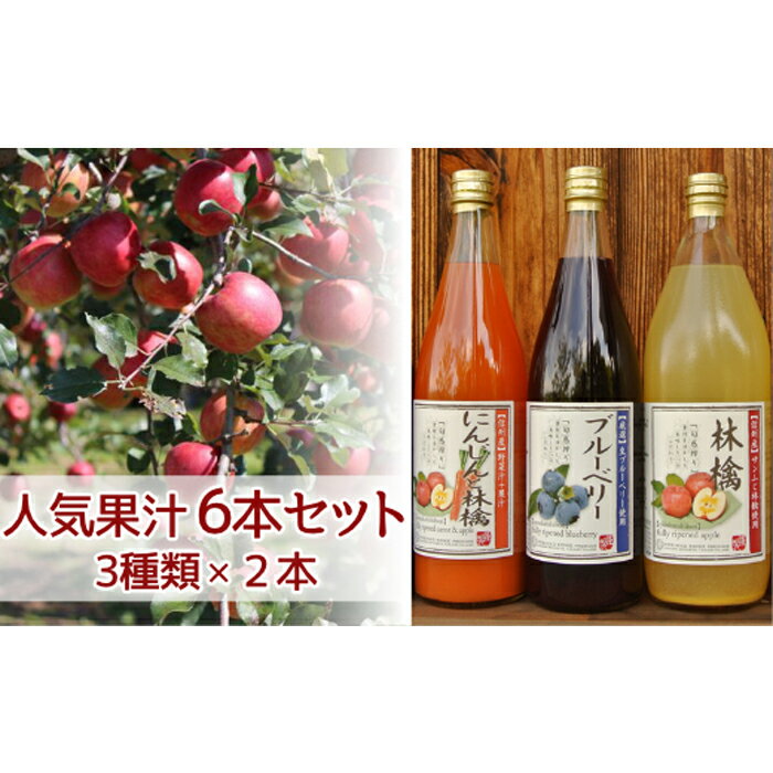 6-K11 人気果汁6本セット(KF30) りんごジュース 1000ml 2本 ブルーベリージュース 720ml 2本 にんじん と りんご ジュース 720ml 2本