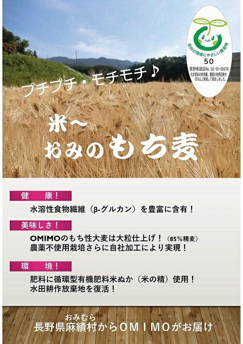 【ふるさと納税】 もち麦 1.5kg 長野県産 ホワイトファイバー 栽培期間中 化学肥料 農薬不使用 おいしく 健康的 キレイの素 環境にやさしい 信州匠選