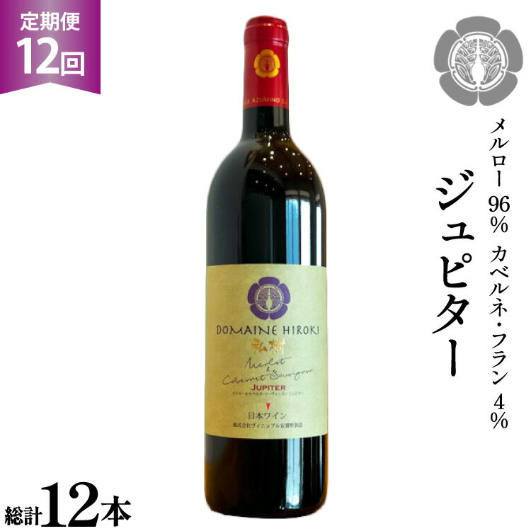 【ふるさと納税】 12回 定期便 ワイン ジュピター 750ml×1本 計12本 [ ヴィニョブル安曇野(ドメーヌ・ヒロキ) 長野県 池田町 48110814] ワイン 赤 赤ワイン