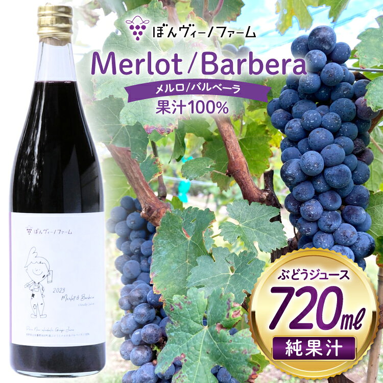 【純果汁】 ワイン用 ぶどうジュース メルロ バルベーラ 720mL 1本 [ぼんヴィーノファーム 長野県 池田町 48110733] 葡萄 ブドウ ストレート ギフト 純果汁 果汁 100