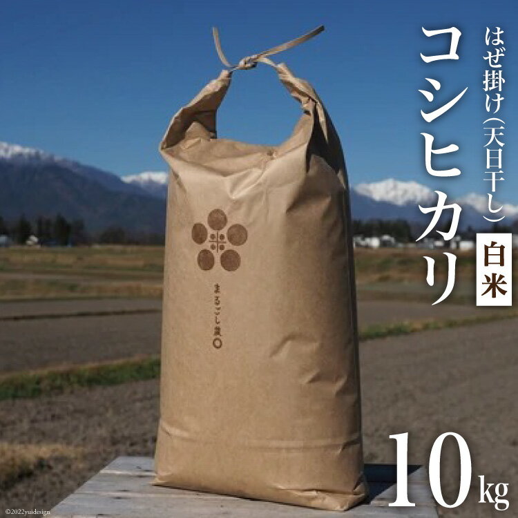 【ふるさと納税】栽培期間中農薬・化学肥料不使用 はぜ掛け 天日干し コシヒカリ 白米 10kg / まるごし農園 / 長野県 池田町