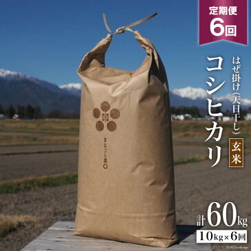 【ふるさと納税】6回 定期便 栽培期間中農薬・化学肥料不使用 はぜ掛け 天日干し コシヒカリ 玄米 10kg×6回 総計60kg / まるごし農園 / 長野県 池田町