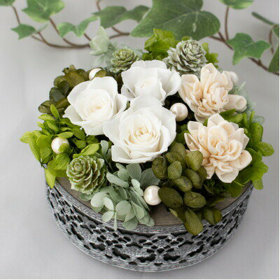 【ふるさと納税】 プリザーブドフラワー アレンジメント ホワイト×グリーン フラワーアレンジメント[mirccamircca 長野県 池田町 48110585] 花 結婚 祝い お祝い 長持ち 長期保存