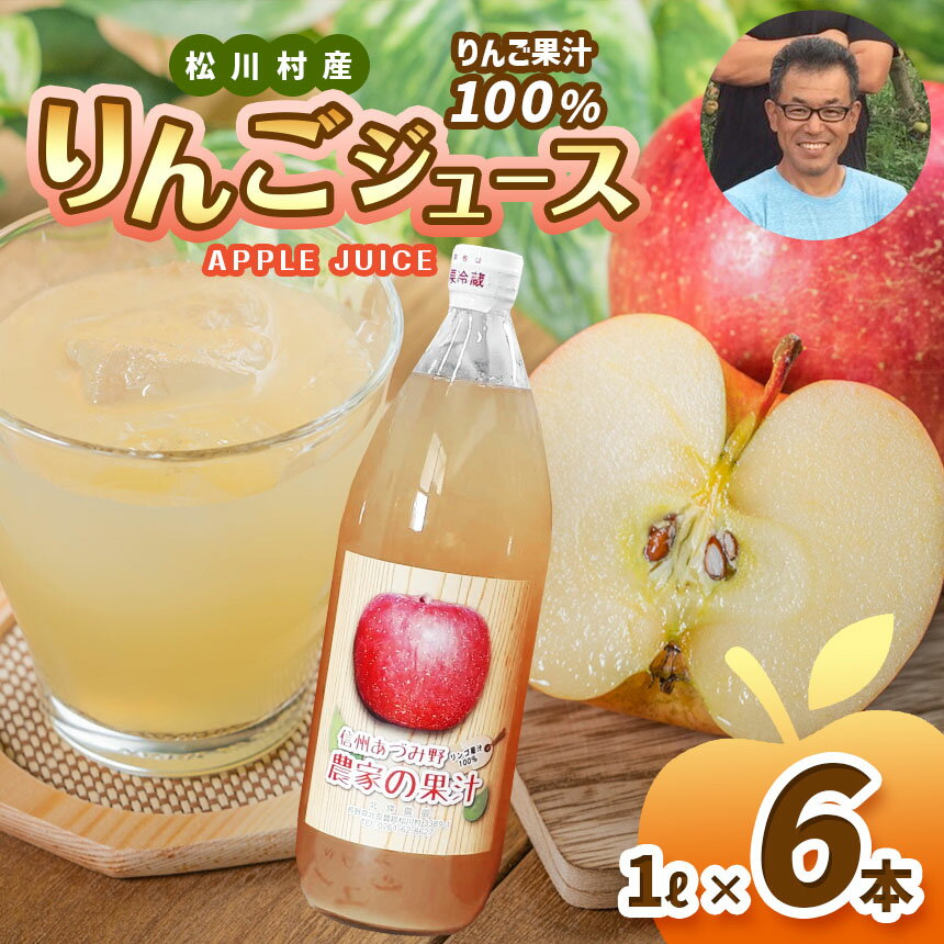 *北條農園 の りんご ジュース ( ふじ ) 1L × 6本 セット 1000ml × 6本 | リンゴ りんご 林檎 りんごじゅーす リンゴジュース 100%りんごジュース 100%ジュース 果汁 1L セット 飲料 飲み物 ジュース 長野県 松川村 信州