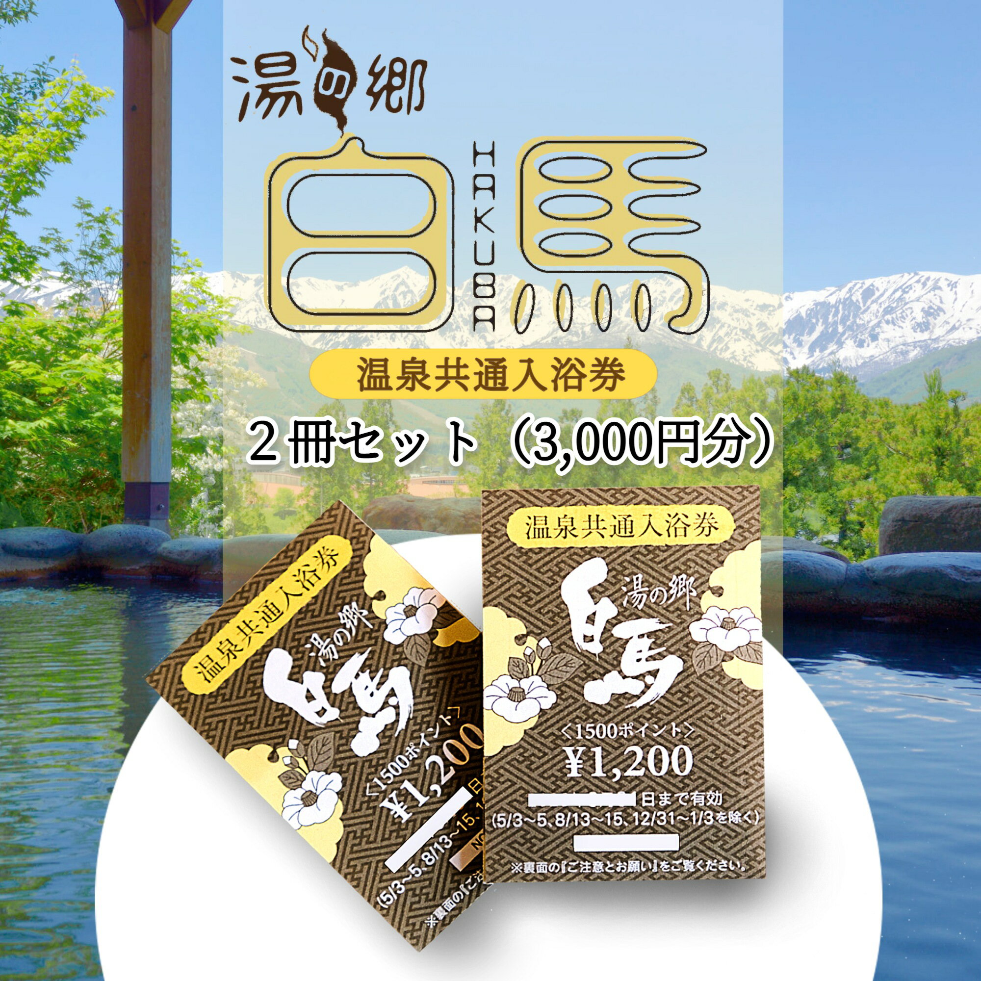 【ふるさと納税】湯の郷 白馬 温泉共通入浴券2冊セット 3,000円分(100円分×15枚綴り×2冊セット)/長野県白馬村 温泉巡り 湯めぐり 源泉