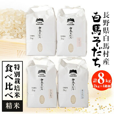 【令和5年産】『白馬そだち』長野県白馬村産　特別栽培米食べ比べ4銘柄各2kg(精米)【1490815】