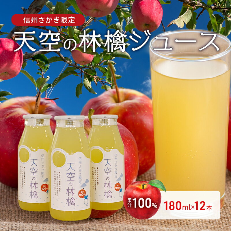 坂城町産りんご「天空の林檎」果汁100%りんごジュース 180ml12本入り [ 飲料類 果汁飲料 アップルジュース 飲み物 ソフトドリンク 爽やか ]