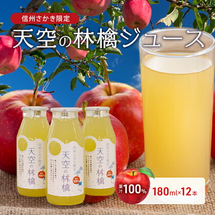 坂城町産りんご「天空の林檎」果汁100%りんごジュース　180ml12本入り　【 飲料類 果汁飲料 アップルジュース 飲み物 ソフトドリンク 爽やか 】