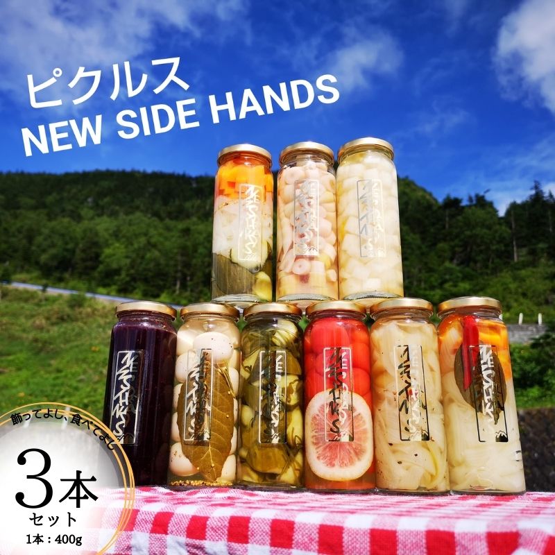 【ふるさと納税】NEW SIDE HANDS ピクルス（L）3本入　【加工食品・野菜加工品・野菜・ピクルス・瓶詰】　お届け：入金確認後随時発送