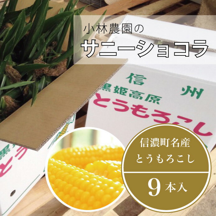 商品詳細 内容量 とうもろこしサニーショコラ2Lサイズ9本×1箱 発送時期 8月上旬〜下旬 ・申し込みの早い順から順次発送いたします ・要保冷のため、商品受け取りができない日がある場合は要連絡 商品説明 粒皮がやわらかいので生でも食べられるジューシーな高糖度品種「サニーショコラ」です。 ※ 要保冷 ・ふるさと納税よくある質問はこちら ・寄附申込みのキャンセル、返礼品の変更・返品はできません。あらかじめご了承ください。生でも食べられるジューシーで甘いとうもろこし 【ふるさと納税】令和6年分先行予約！ 小林農園のとうもろこし「サニーショコラ（2Lサイズ9本セット）」｜2024年8月上旬のお届け予定 信濃町で育てられたとうもろこし。その中でも高糖度品種のサニーショコラを最旬の時期にお届けします。 サニーショコラは粒皮がやわらかいので、生でも食べられるジューシーな高糖度品種です。 ショ糖と果糖を含み、生育環境に恵まれると糖度19を超えることもあります。 とうもろこしの名産地信州信濃町から、最も旬で甘くなる時期にお届けする返礼品です。8月に順次お届けします。要保冷のため、お盆時期などにご在宅でない日が続く場合は、事前にその旨お知らせください。 信州信濃町にはもろこし街道と呼ばれる、夏の時期にとうもろこしの屋台で賑わう通りがあります。 小林農園は毎年もろこし街道で生のとうもろこしや、焼きもろこし、新鮮な野菜を販売していて、多くのリピーターから愛されているお店です。 朝と夜の寒暖差が激しい信濃町は、とうもろこしの栽培に最適な地。 信濃町の豊かな自然と恵まれた気候のもと、一株一株丁寧に育てられた小林農園のとうもろこしを、ぜひご家庭でご賞味ください。 「ふるさと納税」寄付金は、下記の事業を推進する資金として活用してまいります。 寄付を希望される皆さまの想いでお選びください。 (1) 豊かな自然環境を生かした活力あるまちづくり (2) 健康で安心して暮らせるまちづくりへの取組み (3) 快適で安全な生活を守るまちづくりへの取組み (4) 未来を担う子どもたちの教育と文化・スポーツを通じたひとづくりへの取組み (5) 医療の充実を目指しての取組み (6) 森の中で、心も体も元気になる癒しのまちづくりへの取組み (7) 町長におまかせ 特徴のご希望がなければ、町政全般に活用いたします。 入金確認後、注文内容確認画面の【注文者情報】に記載の住所にお送りいたします。 発送の時期は、寄附確認後30日以内を目途に、お礼の特産品とは別にお送りいたします。