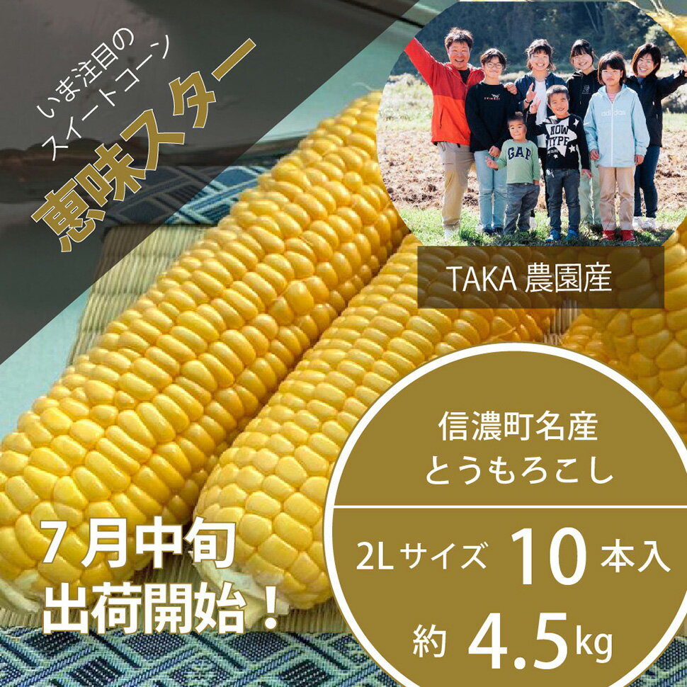 【ふるさと納税】現在出荷中 締切間近！『TAKA農園の恵味（めぐみ）スター』2Lサイズ（1本450g相当）×10本セット、約4.5kg｜長野県信濃町名産とうもろこし／スイートコーンの人気品種を早期予約受付中！ 2024年7月15～25日の限定出荷予定のサムネイル