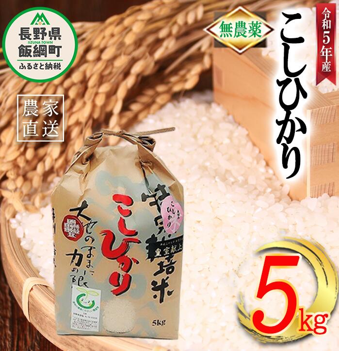 米 無農薬栽培 こしひかり 5kg ( 令和5年産 ) 特別栽培米 なかまた農園 長野県 飯綱町 〔 コシヒカリ 白米 精米 お米 無農薬 数量限定 信州 30000円 予約 農家直送 〕発送時期:2023年10月上旬〜 [お届け1回 (**)]