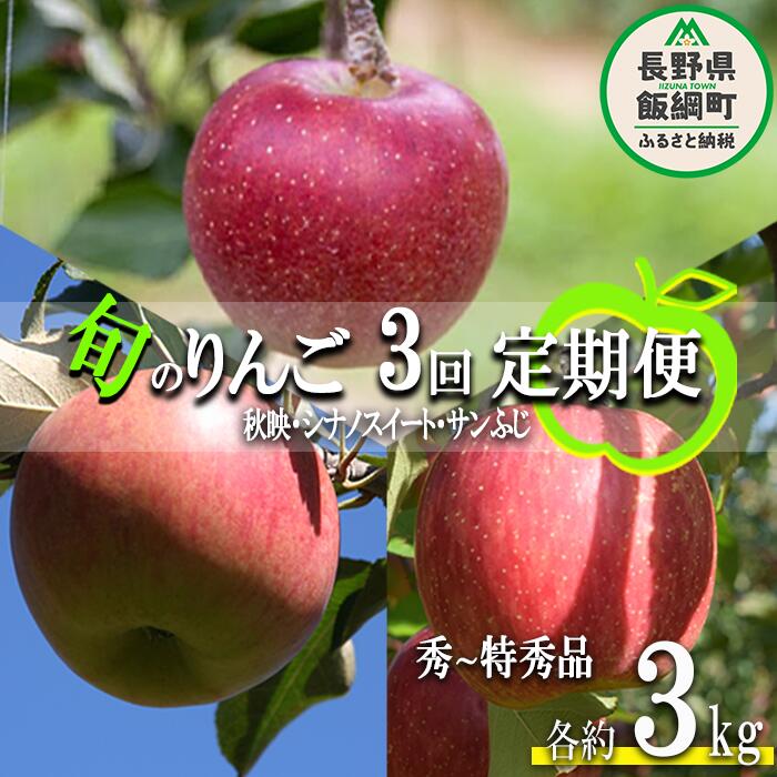 旬のりんご [ 定期便 ] 秀〜特秀 3kg × 3回 丸山りんご園 沖縄県への配送不可 令和6年度収穫分 長野県 飯綱町 〔 信州 果物 フルーツ リンゴ 林檎 長野 予約 農家直送 〕発送期間:2024年10月上旬〜2024年12月中旬