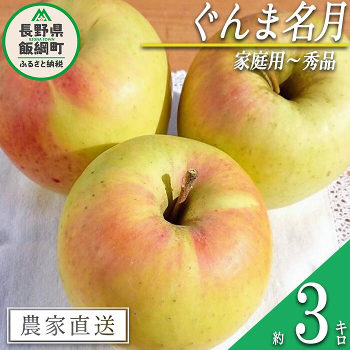 りんご ぐんま名月 家庭用 〜 秀 3kg やまじゅうファーム 沖縄県への配送不可 令和6年度収穫分 信州の環境にやさしい農産物 減農薬栽培 長野県 飯綱町 [ 信州 果物 フルーツ リンゴ 林檎 長野 14000円 ]発送時期:2024年11月下旬〜2024年12月上旬{**}