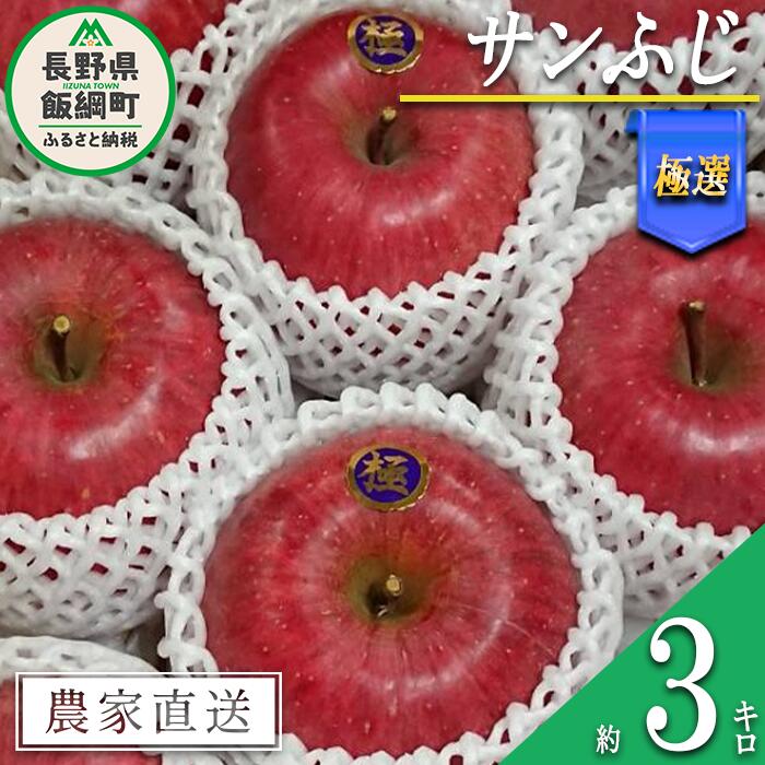 【ふるさと納税】 りんご サンふじ 極選 3kg やまじゅうファーム 沖縄県への配送不可 令和6年度収穫分 信州の環境にやさしい農産物 減農薬栽培 長野県 飯綱町 【 信州 果物 フルーツ リンゴ 林檎 長野 】発送時期：2024年12月上旬～2024年12月下旬