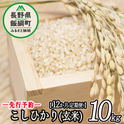 信州 飯綱町産 こしひかり （ 玄米 ） 10kg × 12回 【 12カ月 定期便 】 米澤商店 【 米 お米 玄米 コシヒカリ 信州 長野 】【令和6年度収穫分】発送：2024年10月上旬～ [お届け12回 (**)]