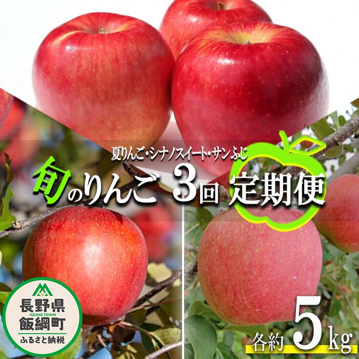 旬のりんご 3種 《 定期便 》 5kg × 3回 Cコース 沖縄県への配送不可 ふるさと振興公社 長野県 飯綱町 〔 信州 りんご 林檎 リンゴ 果物 フルーツ 〕 発送期間：2024年9月上旬～2024年12月下旬