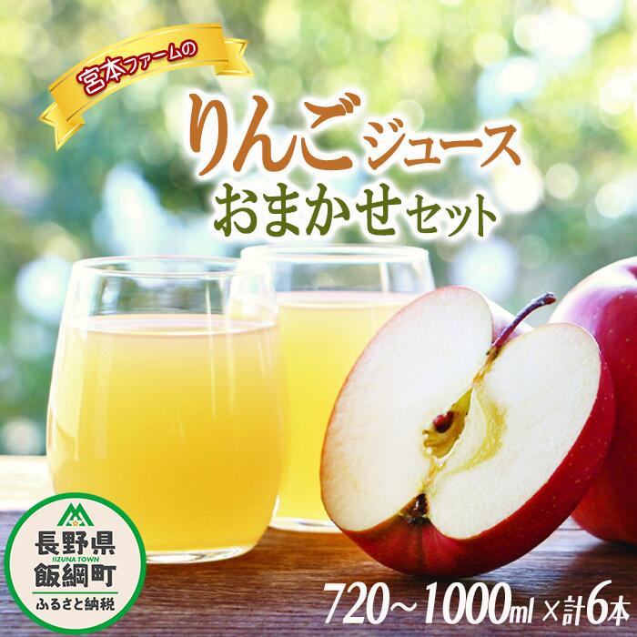 【ふるさと納税】 おまかせ りんごジュース セット 720mL 〜 1000mL × 6本 果汁100％ 沖縄県への配送不可 宮本ファーム エコファーマー 減農薬栽培 リンゴジュース 長野県 飯綱町 〔 リンゴジュース りんご リンゴ ジュース 信州 13000円 〕･･･