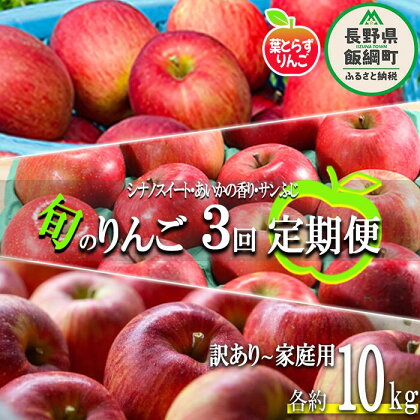 旬の葉とらずりんご 【 定期便 】 訳あり 10kg × 3回 フレッシュフルーツミカズキ 令和6年度収穫分 長野県 飯綱町 〔 傷 不揃い リンゴ 果物 フルーツ 信州 長野 予約 農家直送 〕発送期間：2024年10月中旬～2024年12月下旬 {*}