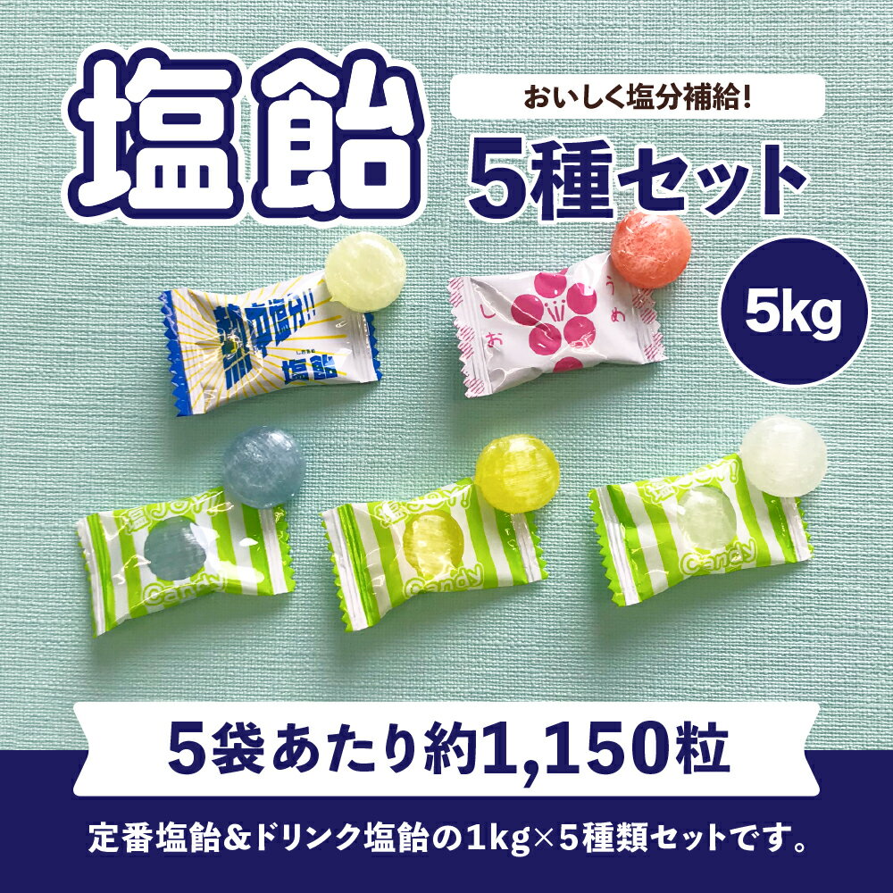 【ふるさと納税】塩飴5種セット（約1150粒）【夏季限定】 しおあめ 熱中症対策 大容量 塩分補給 レモン味 梅味 サイダー エナジードリンク スポーツドリンク