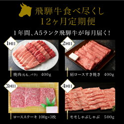 【ふるさと納税】【定期便】A5ランク飛騨牛食べ尽くし12ヶ月定期便 1年間毎月届く 焼肉 すき焼き しゃぶしゃぶ ステーキ もも 肩ロース サーロイン ロース ヒレ ながせ食品 お楽しみ TR3847･･･ 画像1