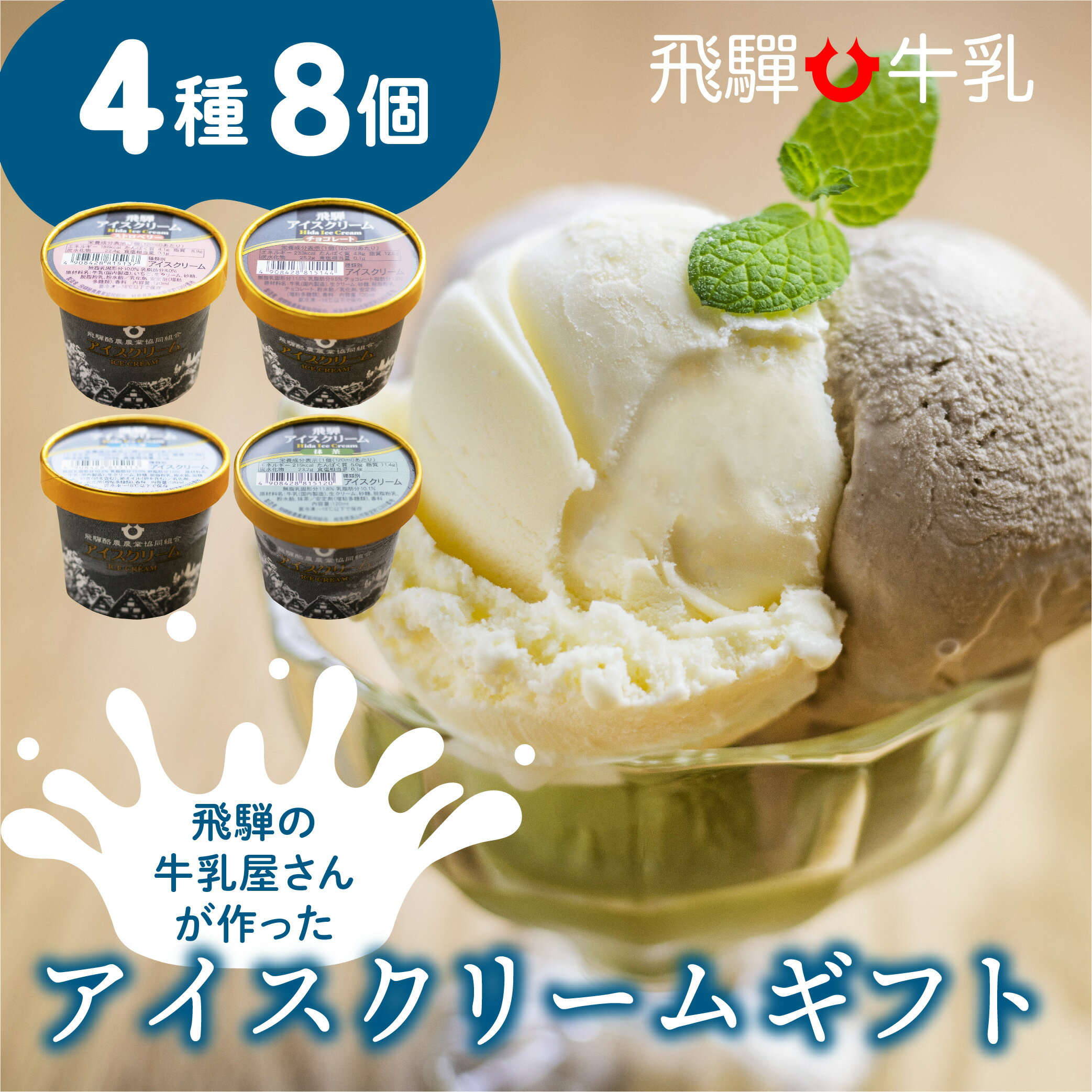 【ふるさと納税】飛騨 定番 アイスクリーム　 4種8個 アイス 食べ比べ 飛騨牛乳 ミルク 濃厚 抹茶 ストロベリー チョコレート バニラ いちご 飛騨高山 冷凍 詰め合わせ ギフト プレゼント バレンタイン ホワイトデー 母の日 TR3124