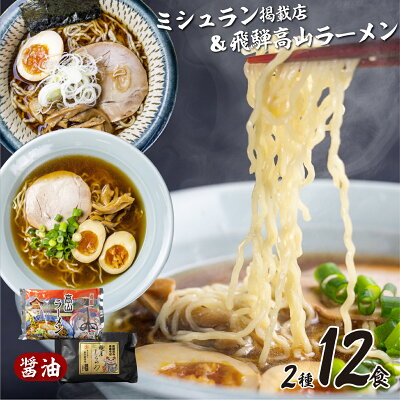 岐阜県高山市 【ふるさと納税】 高山めん本舗 2種 ラーメン 食べ比べ 12食入り 高山ラーメン スープ付き 飛騨高山 醤油 細麺 中華そば 麺屋しらかわ TR4036