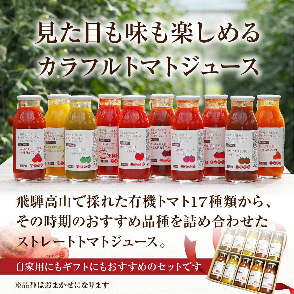 【ふるさと納税】飛騨高山で採れた有機栽培トマトを使って作ったトマトジュース 180ml×20本 無添加 砂糖・塩・保存料不使用 種類おまかせ 品種色々 熨斗 のし TR3718