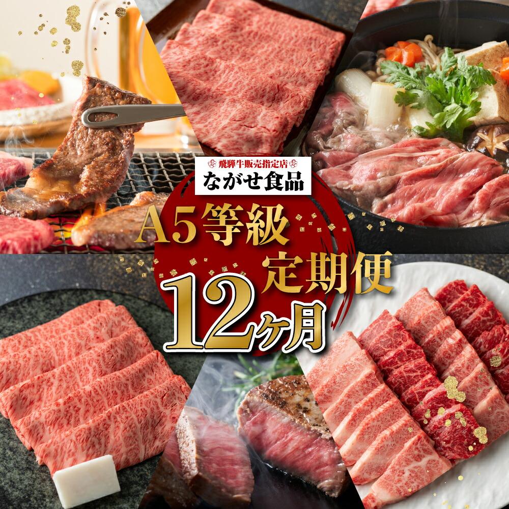 【ふるさと納税】A5ランク 飛騨牛 定期便 12回 食べ尽くし ( 焼肉 すき焼き しゃぶしゃぶ ステーキ ヒレステーキ ) 12ヶ月 肉 飛騨牛 定期便 約4.96kg 牛肉 食べ比べ 人気 お楽しみ おすすめ 岐阜県 高山市 飛騨高山 ながせ食品 TR3847