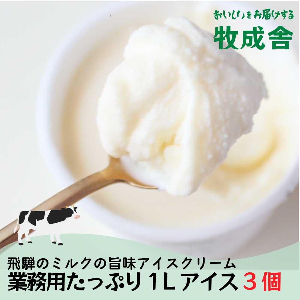 飛騨の牛乳屋 牧成舎 ミルクの旨味たっぷり 業務用 1L アイスクリーム 3種 合計3L アイス 冷菓 お菓子 おかし おやつ 乳製品 ギフト プレゼント バレンタイン ホワイトデー 母の日 牧成舎