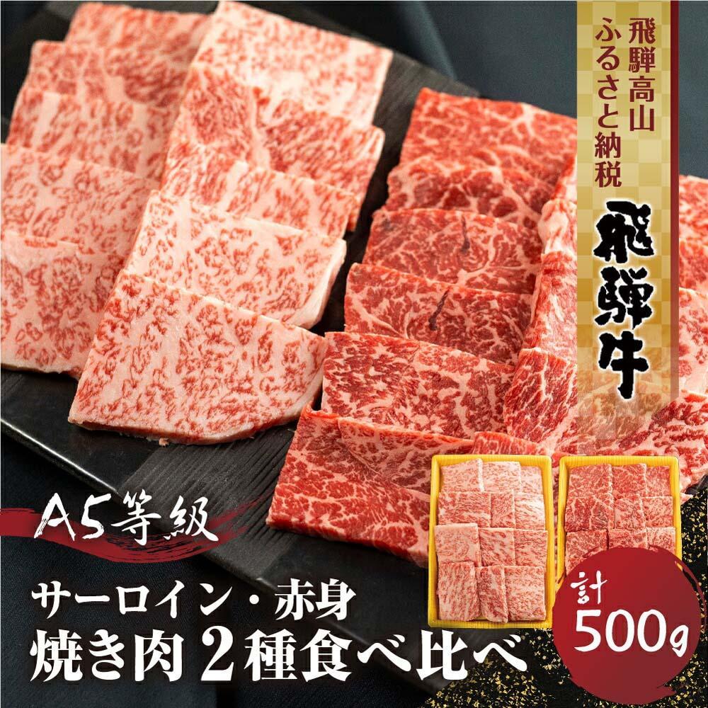 2種食べ比べ焼肉!飛騨牛 A5等級 ( サーロイン250g+赤身もも 250g) 500g 丹生川精肉