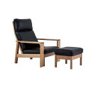 【ふるさと納税】ハイバックソファ(コンフォート/本革ブラック)+ワイドアームセット+オットマン OAK 飛騨の家具 飛騨家具 木馬舎 AY011