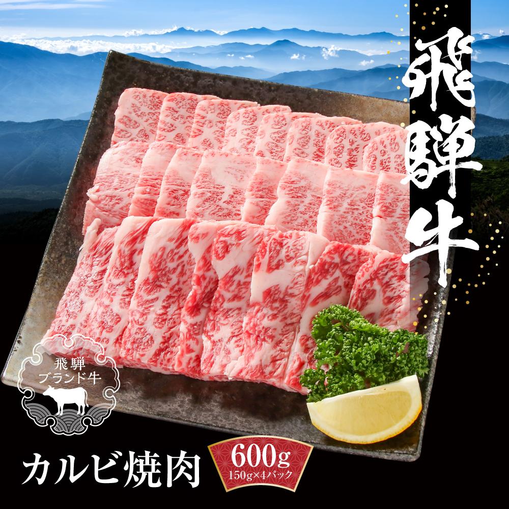 【ふるさと納税】飛騨牛 カルビ焼肉 600g(150g×4パック) 冷凍真空パック | 肉 お肉 焼肉 焼き肉 やきにく 黒毛和牛 和牛 個包装 小分け 人気 おすすめ 牛肉 ギフト お取り寄せ【飛騨高山ミートMZ005】