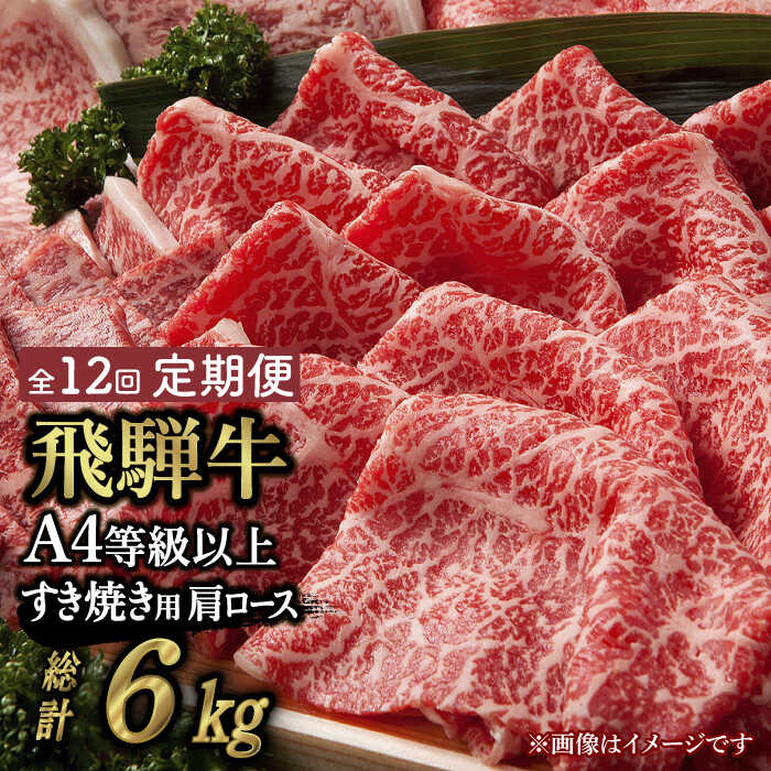 【 12回 定期便 】【 飛騨牛 すき焼き 用 】 A4 等級 以上 ロース / 肩ロース 500g【肉の丸長】≪多治見市≫ 和牛 ブランド牛 国産 [TAZ020]