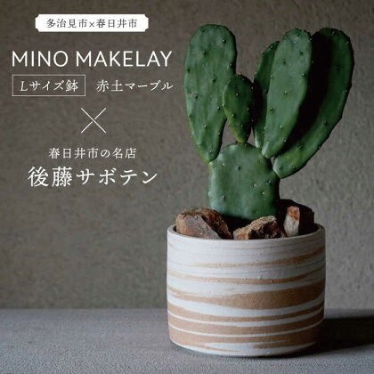 多治見市×春日井市コラボ【美濃焼】 MINO MAKELAY Lサイズ 鉢 赤土マーブル × 【日本有数のサボテンの生産地】 春日井市の名店 後藤サボテン 【井澤コーポレーション】 [TBP164]