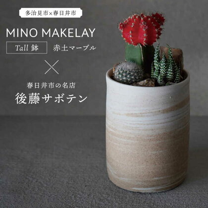 多治見市×春日井市コラボ【美濃焼】 MINO MAKELAY Tall 鉢 赤土マーブル × 【日本有数のサボテンの生産地】 春日井市の名店 後藤サボテン 【井澤コーポレーション】 [TBP168]