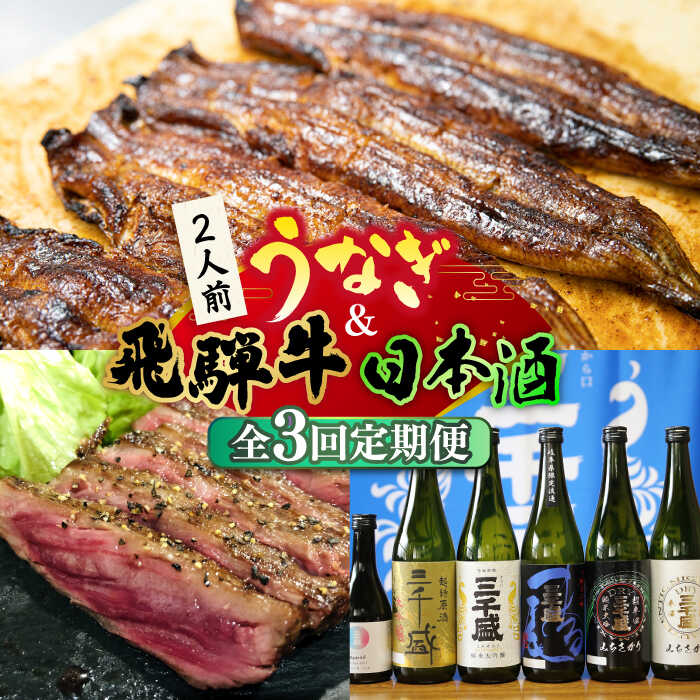 【全3回定期便】うなぎと飛騨牛と日本酒 贅沢 定期便 2人前 ステーキ 鰻 三千盛 / 多治見市ふるさと納税 [TDA018]