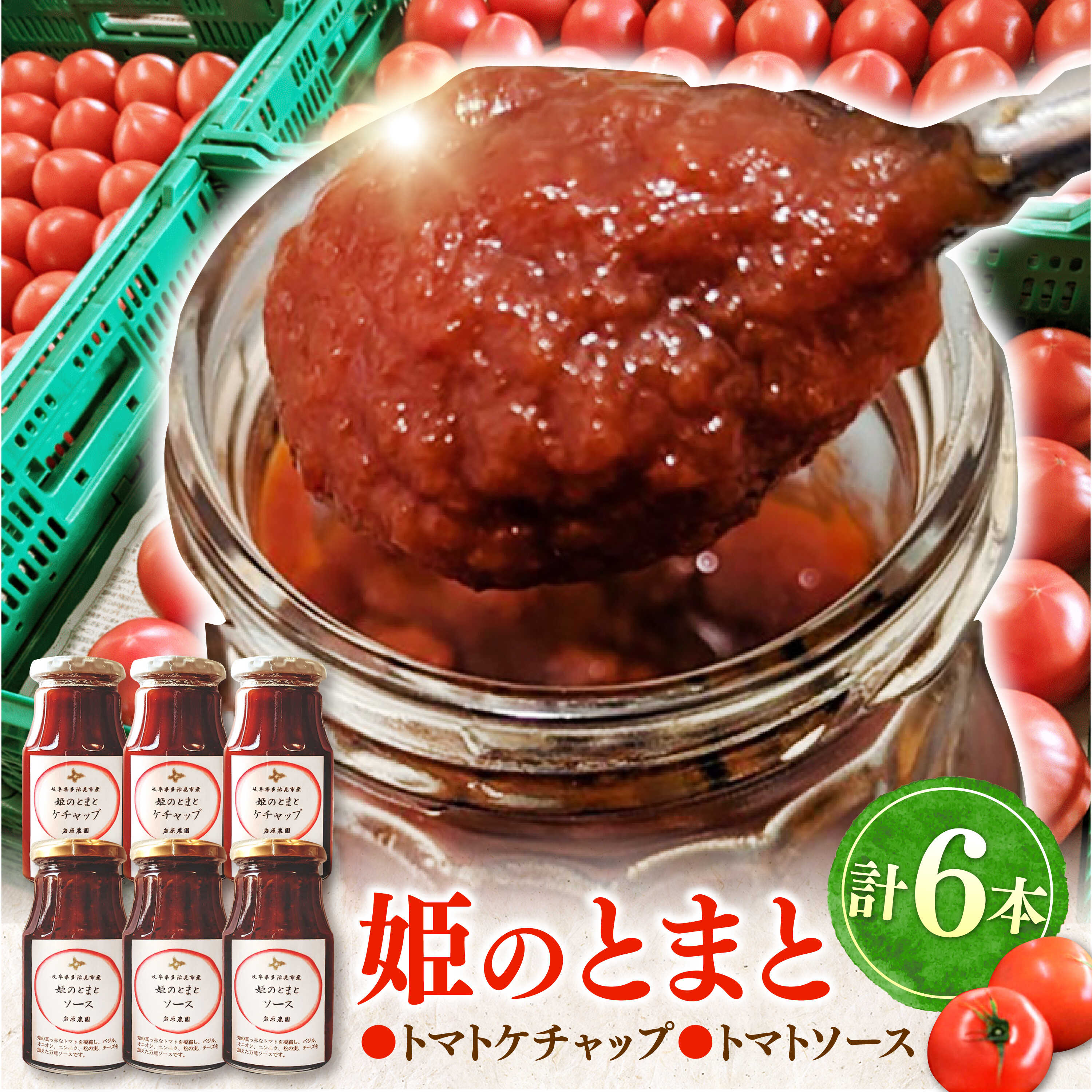 姫の完熟トマトケチャップ・トマトソース 各3本セット 多治見市 / 岩原農園 トマト とまと ケチャップ ソース 調味料