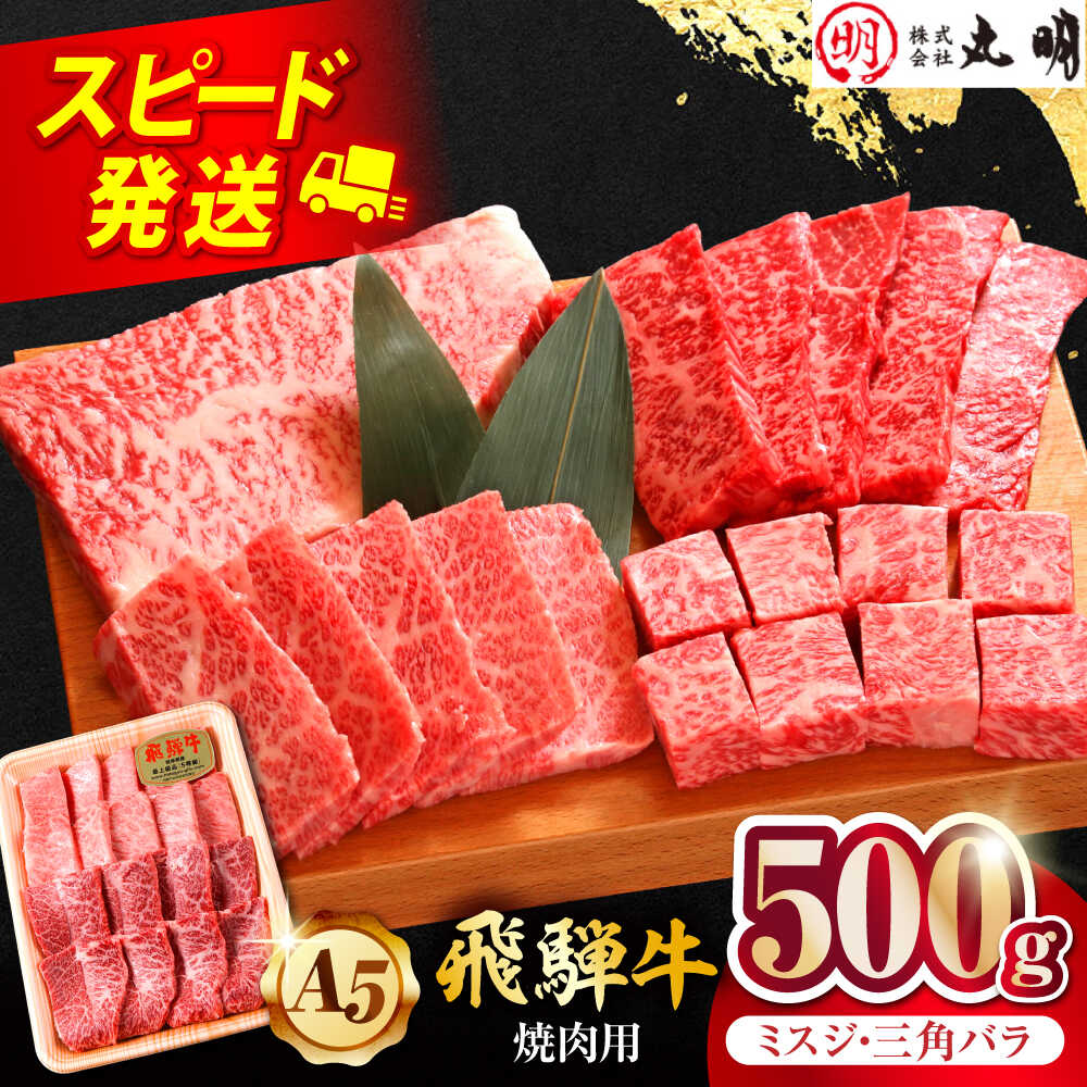 【A5等級】 飛騨牛 ミスジ・三角バラ 500g 焼肉用 特上カルビ 多治見市 / 飛騨牛の丸明 冷凍 和牛 希少部位 赤身 霜降り BBQ[THL004]