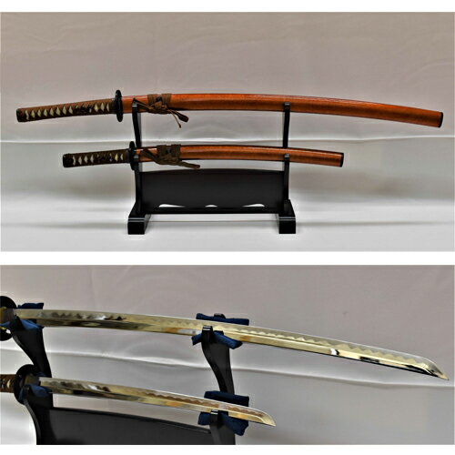 【ふるさと納税】H85-08 模造刀 飾り刀（金茶） 大小セット 刀掛け付き　( 濃州堂 )